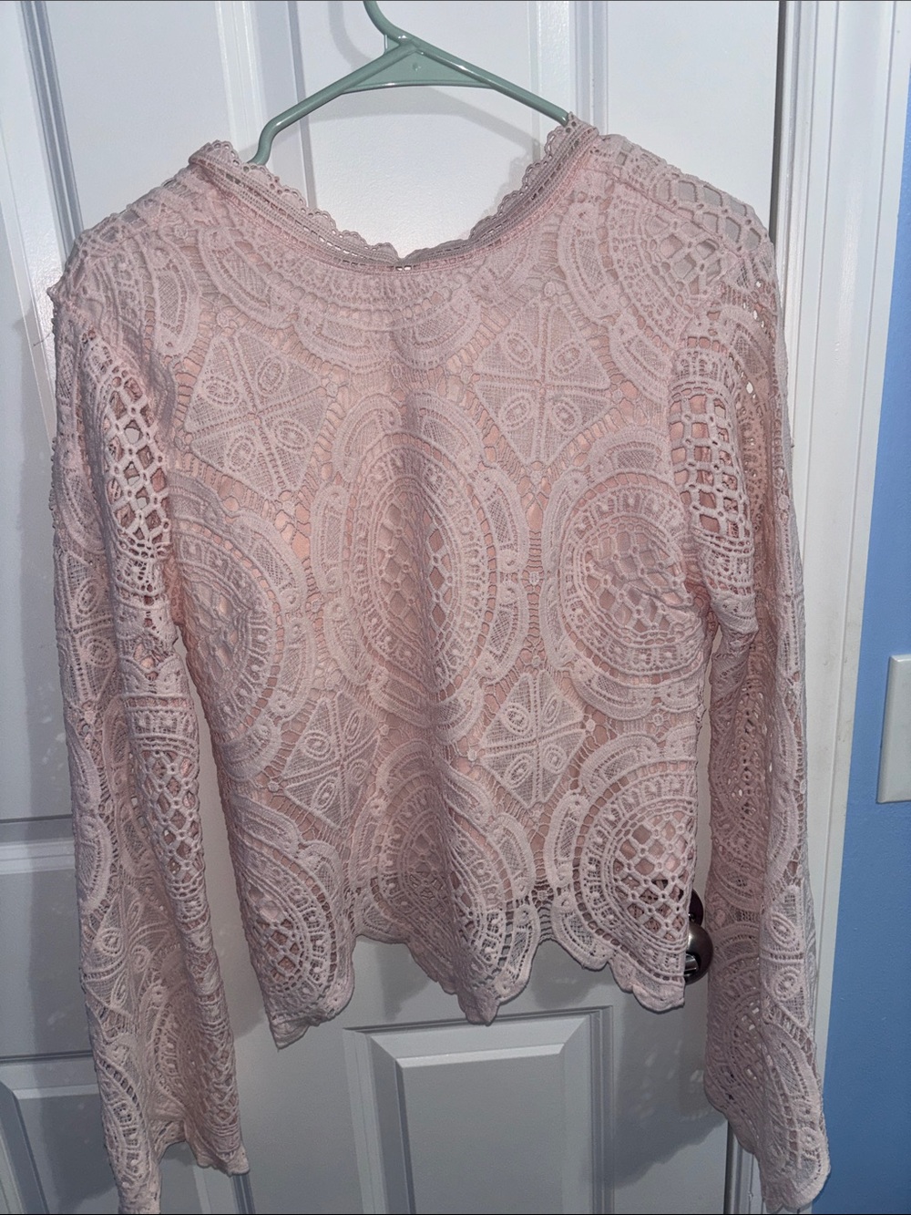 Ultra Pink Pale Blush Crochet Lace Tunic Top